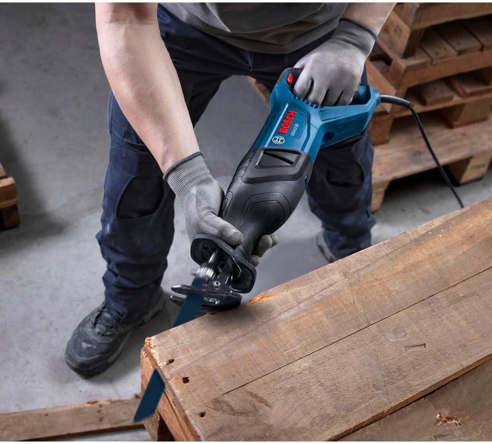 imageBOSCH GSA1230 Corded Reciprocating Saw 12 Amp Power 1316 In Stroke Length Variable Speed Control ToolFree Blade Change Lightweight Design for Easy Maneuverability Bare Tool