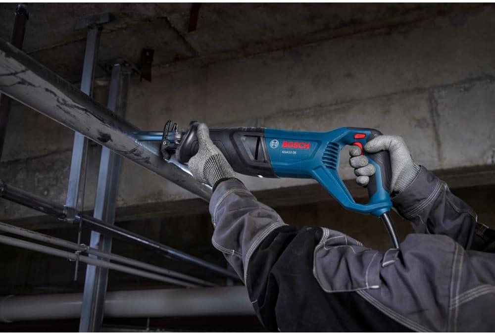 imageBOSCH GSA1230 Corded Reciprocating Saw 12 Amp Power 1316 In Stroke Length Variable Speed Control ToolFree Blade Change Lightweight Design for Easy Maneuverability Bare Tool