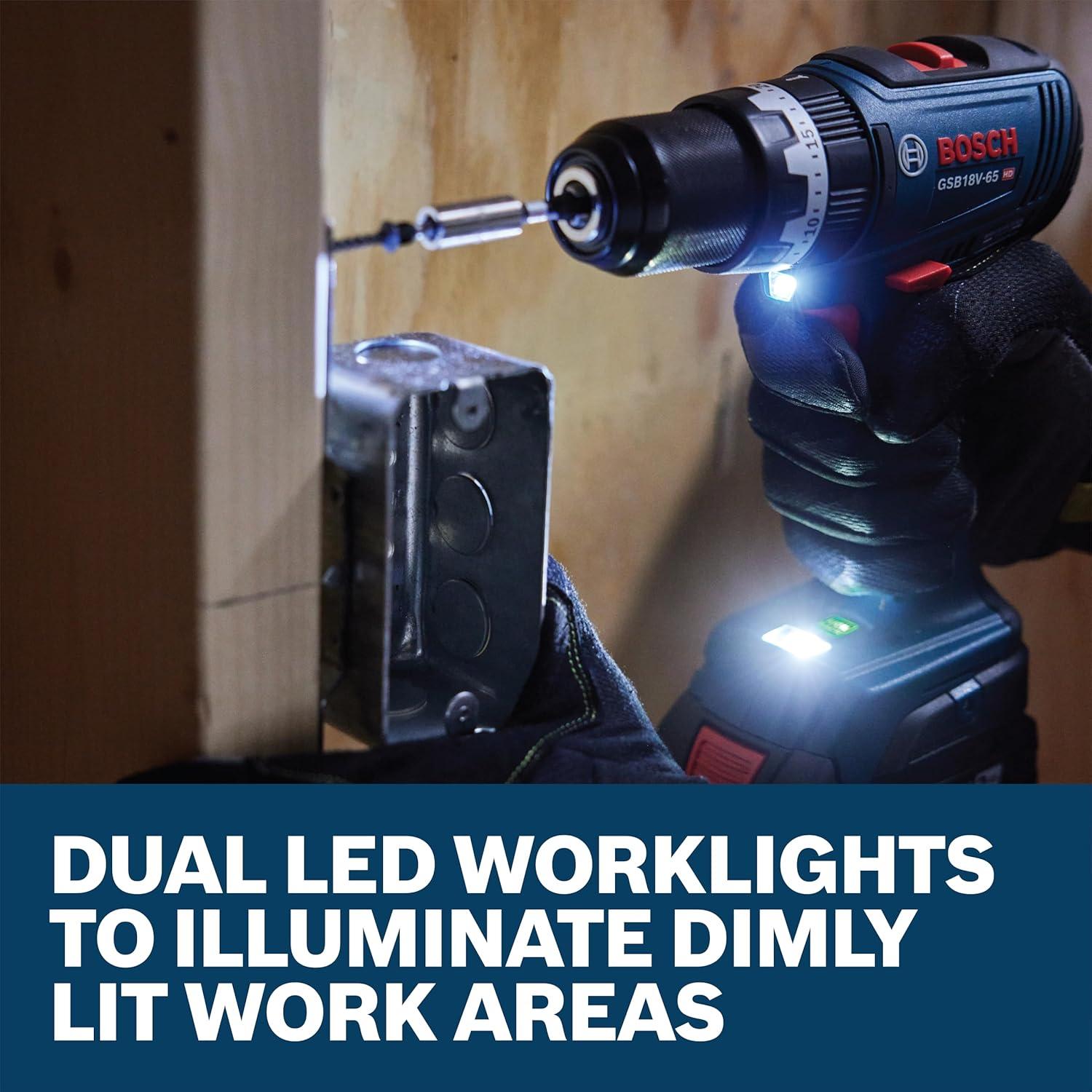 imageBOSCH GSB18V65N 12 In Brushless Hammer DrillDriver 575 InLbs Max Torque Switchable KickBack Control Rapid Mode Selector Dual LED Worklights AllMetal Chuck Bare Tool
