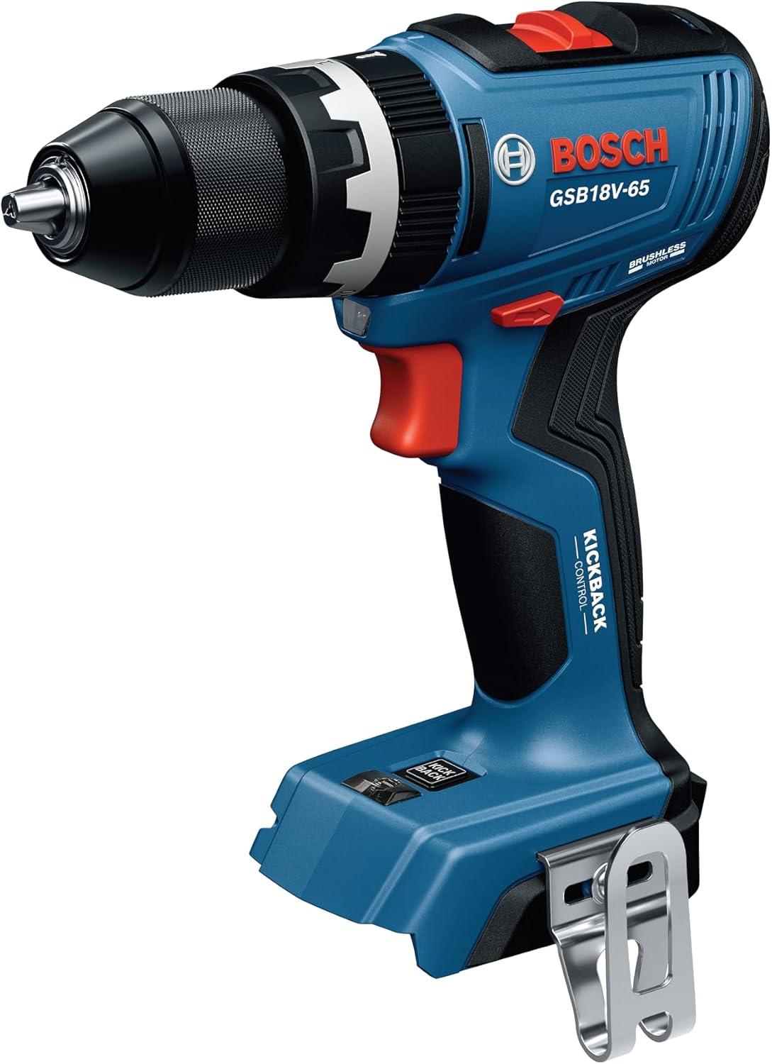 imageBOSCH GSB18V65N 12 In Brushless Hammer DrillDriver 575 InLbs Max Torque Switchable KickBack Control Rapid Mode Selector Dual LED Worklights AllMetal Chuck Bare Tool