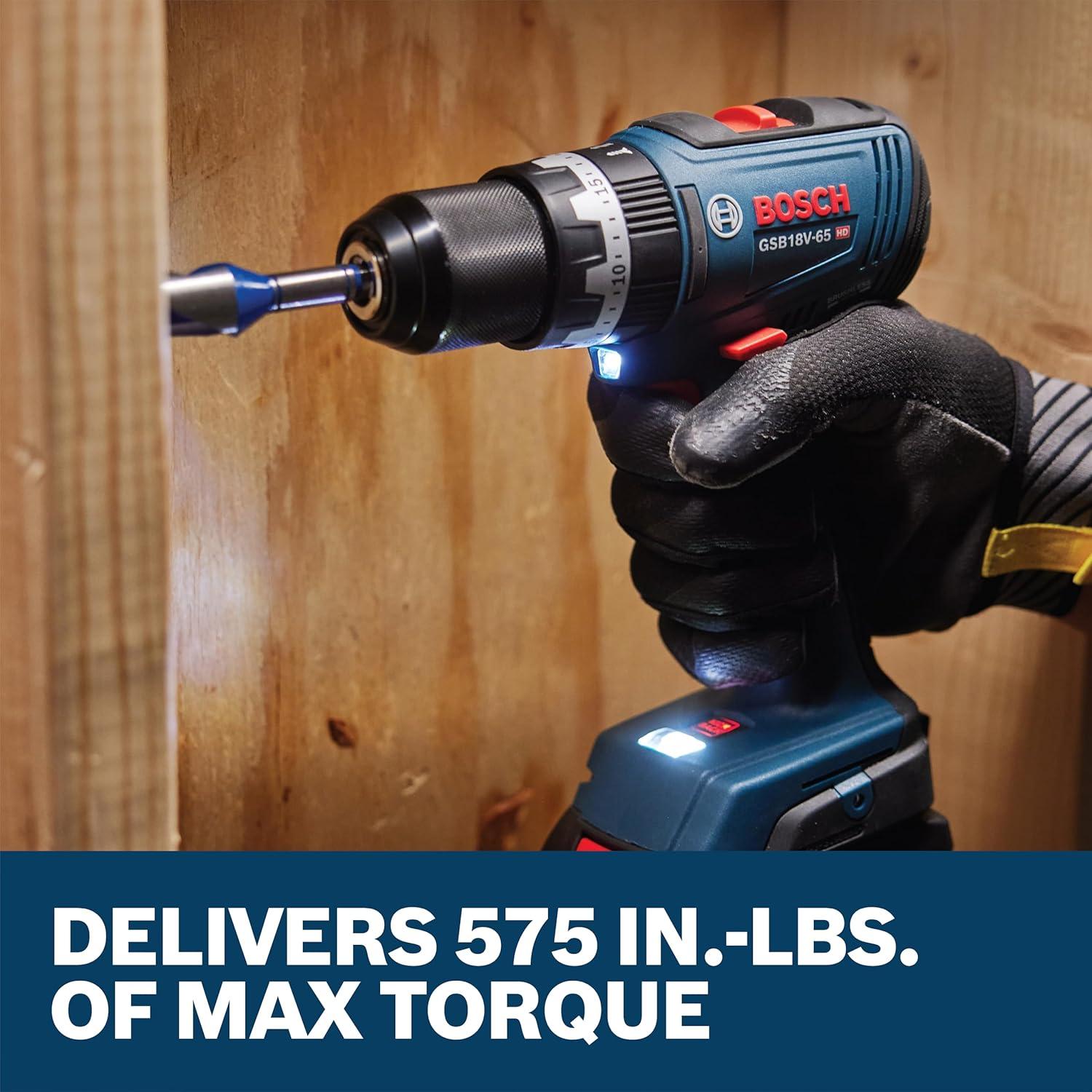 imageBOSCH GSB18V65N 12 In Brushless Hammer DrillDriver 575 InLbs Max Torque Switchable KickBack Control Rapid Mode Selector Dual LED Worklights AllMetal Chuck Bare Tool