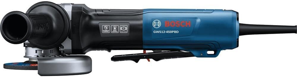 imageBOSCH GWS12450PBD 4 In Ergonomic Angle Grinder with No LockOn Paddle Switch High Performance and Comfort for Grinding and Cutting Applications