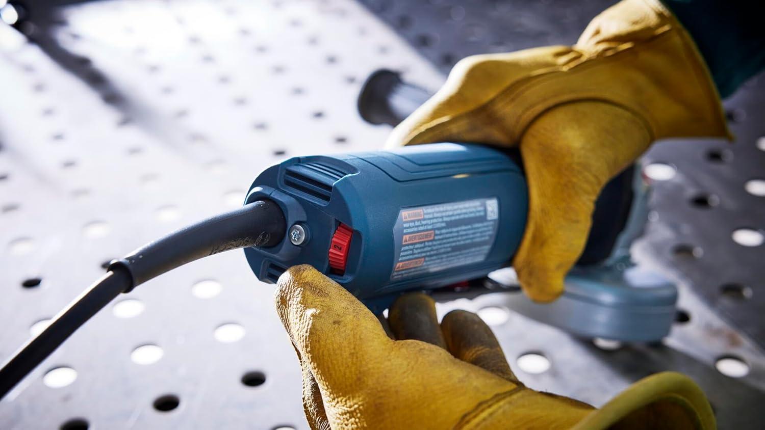 imageBOSCH GWS12450PBD 4 In Ergonomic Angle Grinder with No LockOn Paddle Switch High Performance and Comfort for Grinding and Cutting Applications