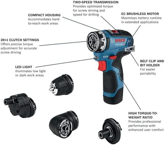 imageBOSCH GXL12V270B22 12V Max Brushless 2 Tool Combo Kit with 5in1 Flexiclick Cordless DrillDriver and Starlock Oscillating Multi Tool Includes 2 Batteries Charger amp 4 Attachments