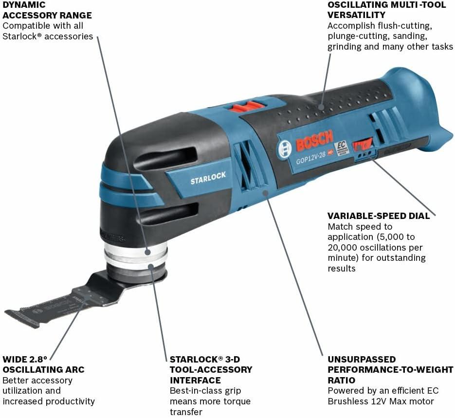 imageBOSCH GXL12V270B22 12V Max Brushless 2 Tool Combo Kit with 5in1 Flexiclick Cordless DrillDriver and Starlock Oscillating Multi Tool Includes 2 Batteries Charger amp 4 Attachments