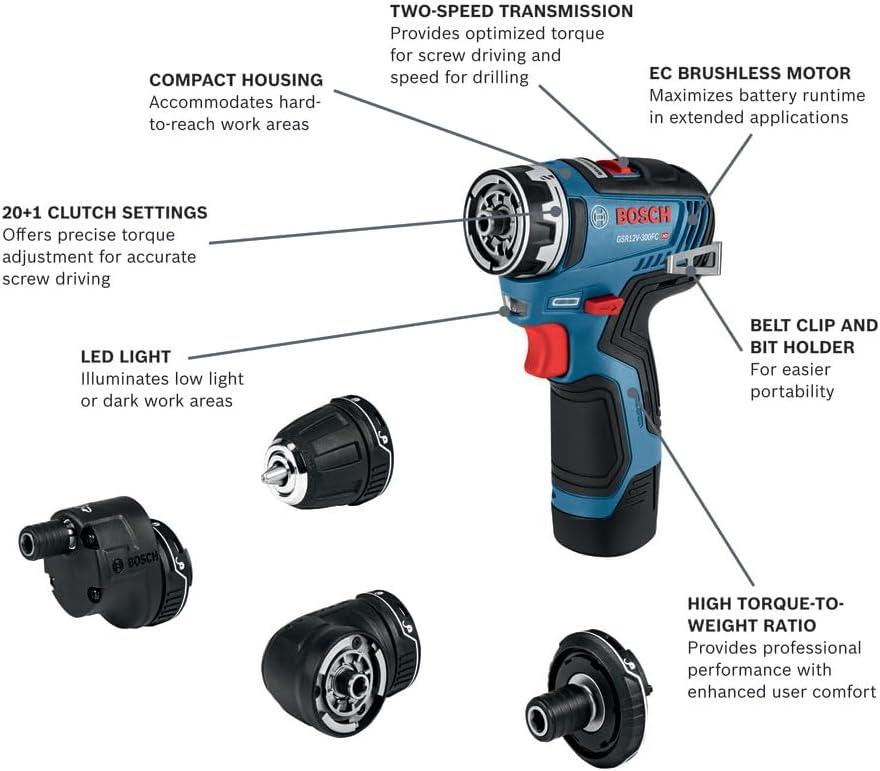 imageBOSCH GXL12V270B22 12V Max Brushless 2 Tool Combo Kit with 5in1 Flexiclick Cordless DrillDriver and Starlock Oscillating Multi Tool Includes 2 Batteries Charger amp 4 Attachments