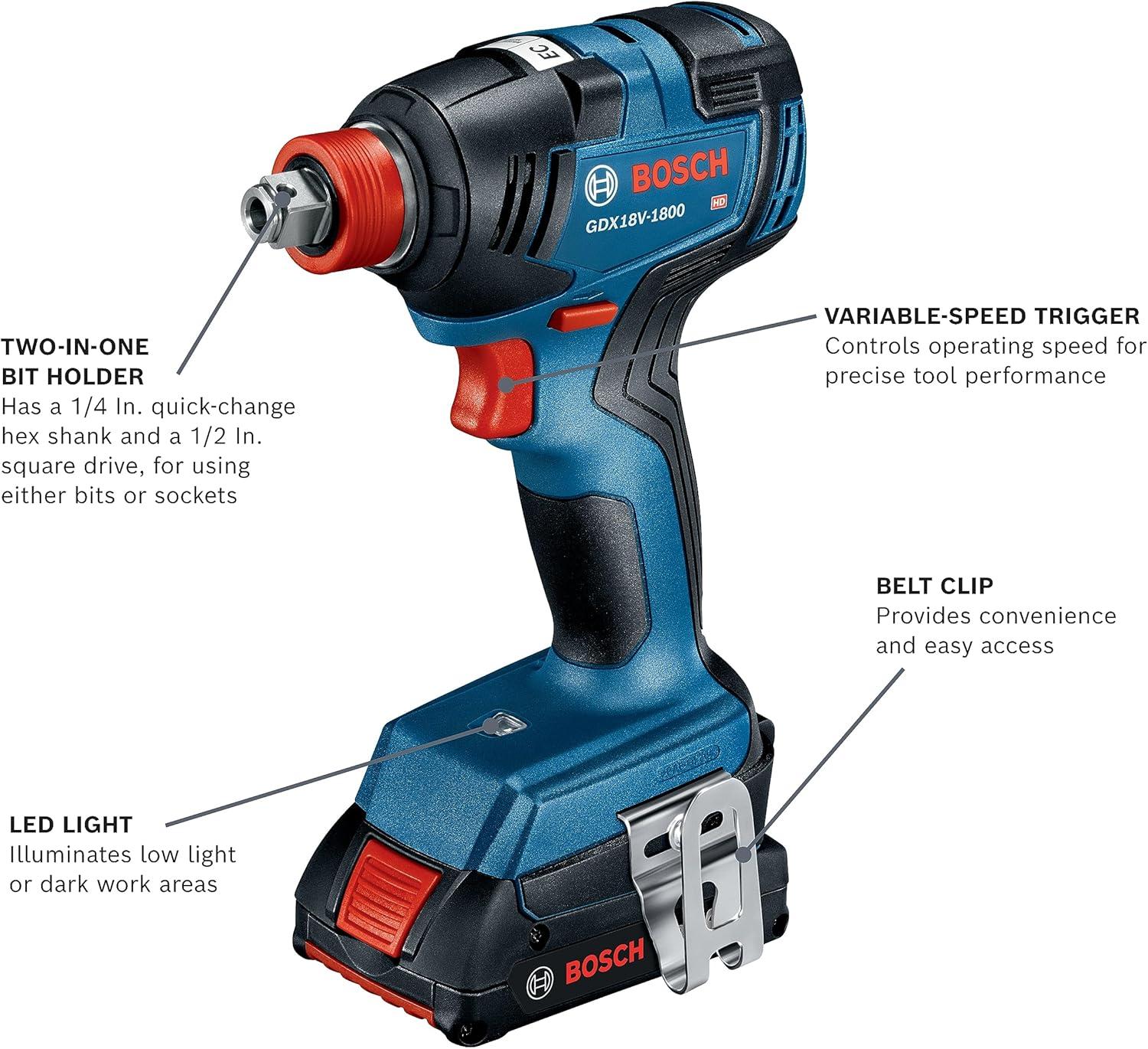imageBOSCH GXL18V701B25 18V 7Tool Combo Kit with 2In1 BitSocket Impact Driver Hammer DrillDriver Recip Saw Circular Saw Oscillating Tool Angle Grinder LED Worklight amp 2 CORE18V 4 Ah Batteries