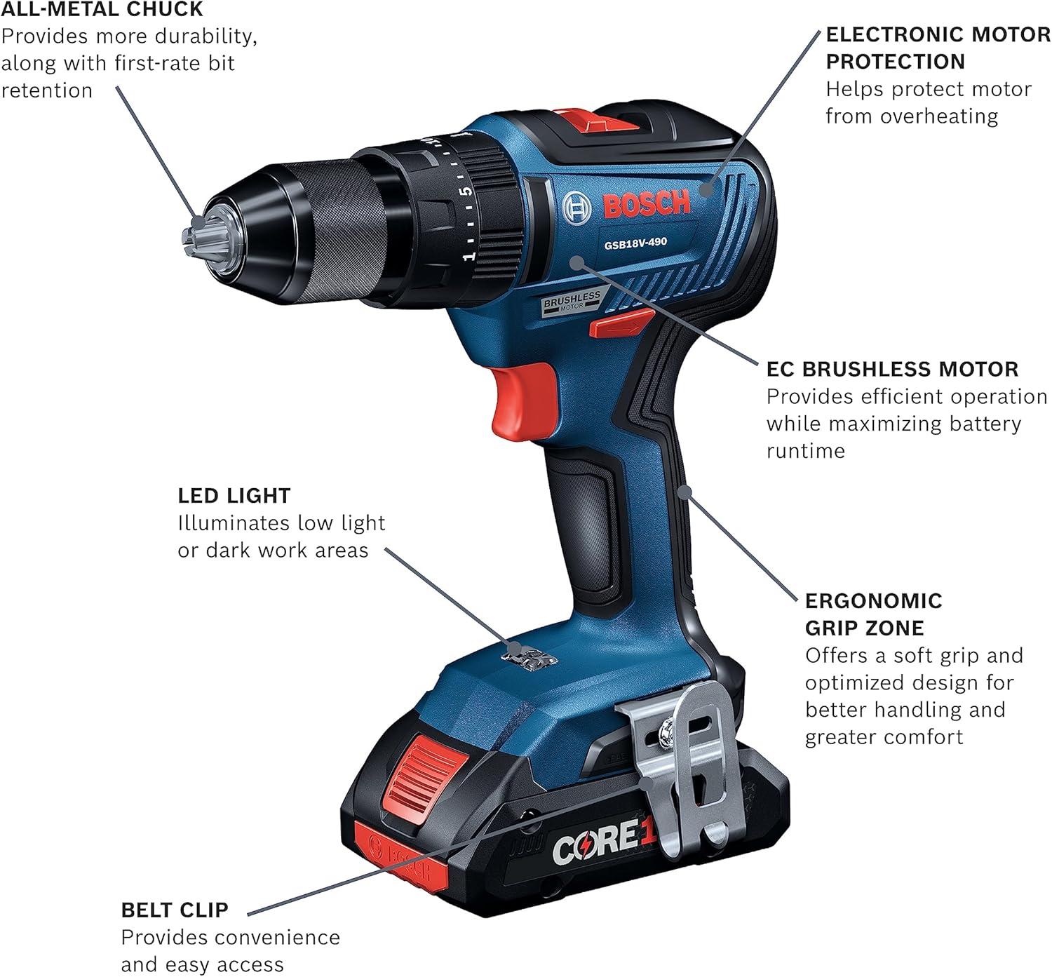 imageBOSCH GXL18V701B25 18V 7Tool Combo Kit with 2In1 BitSocket Impact Driver Hammer DrillDriver Recip Saw Circular Saw Oscillating Tool Angle Grinder LED Worklight amp 2 CORE18V 4 Ah Batteries