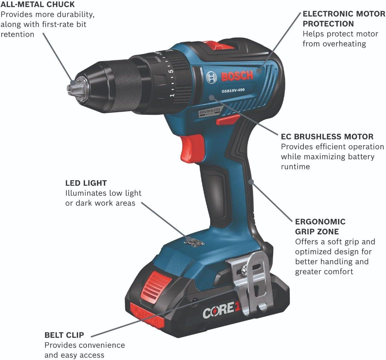 imageBOSCH GXL18V901B25 18V 9Tool Combo Kit 2In1 BitSocket Impact Driver Hammer DrillDriver Recip Saw Circ Saw Oscillating Tool Angle Grinder Vacuum Worklight 2 CORE18V 4 Ah Batteries