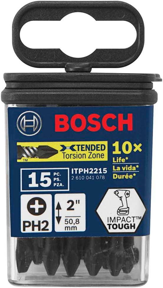 imageBOSCH ITPH12B 10Pack 2 In Phillips 1 Impact Tough Screwdriving Power Bits2 In Pack of 2
