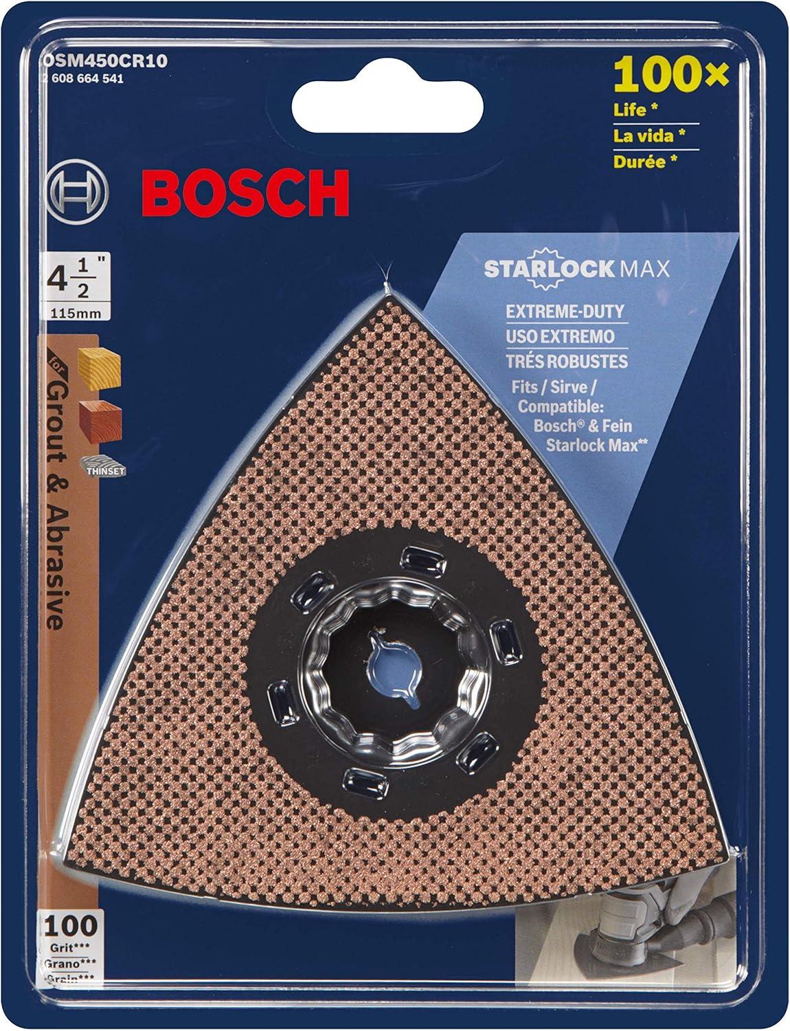 imageBOSCH OSM450CR10 1Piece StarlockMax 100Grit Oscillating MultiTool Carbide Delta Sanding Pad for ExtremeDuty Application in Grout and Abrasive