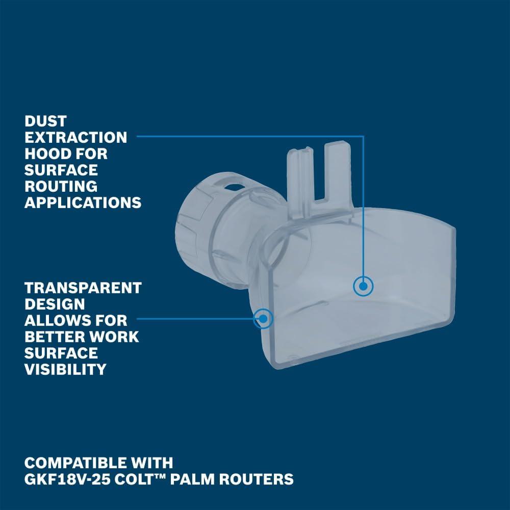 imageBOSCH RA1132 Edge Routing Dust Extraction Hood for Colt Palm Routers Transparent Design for Clear Work Visibility amp Efficient Dust Capture