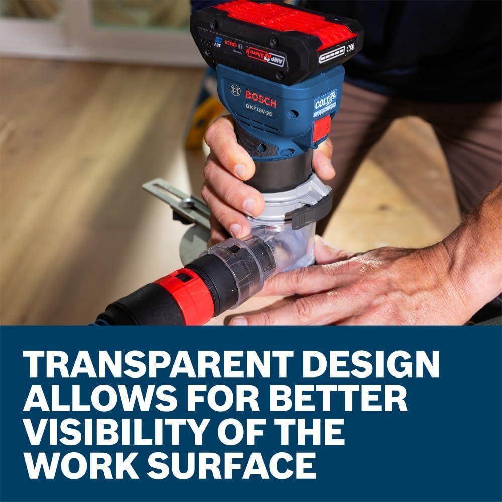 imageBOSCH RA1132 Edge Routing Dust Extraction Hood for Colt Palm Routers Transparent Design for Clear Work Visibility amp Efficient Dust Capture