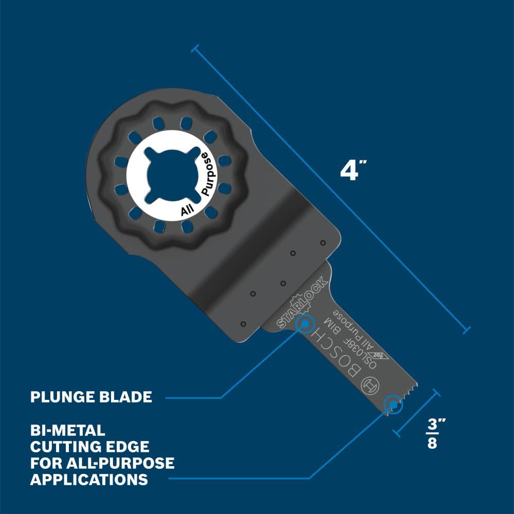 imageBOSCH Starlock OSL114F3 Oscillating MultiTool Blade 114 Inch BiMetal Plunge Cut Swiss Precision 3D Fit Interface Compatible with OIS Tools Professional Wood Metal amp Drywall Cutting38 In