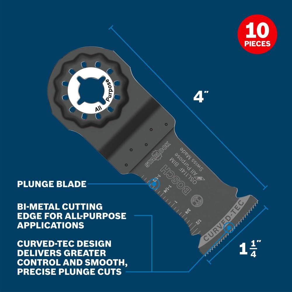 imageBOSCH Starlock OSL114F3 Oscillating MultiTool Blade 114 Inch BiMetal Plunge Cut Swiss Precision 3D Fit Interface Compatible with OIS Tools Professional Wood Metal amp Drywall Cutting114 In