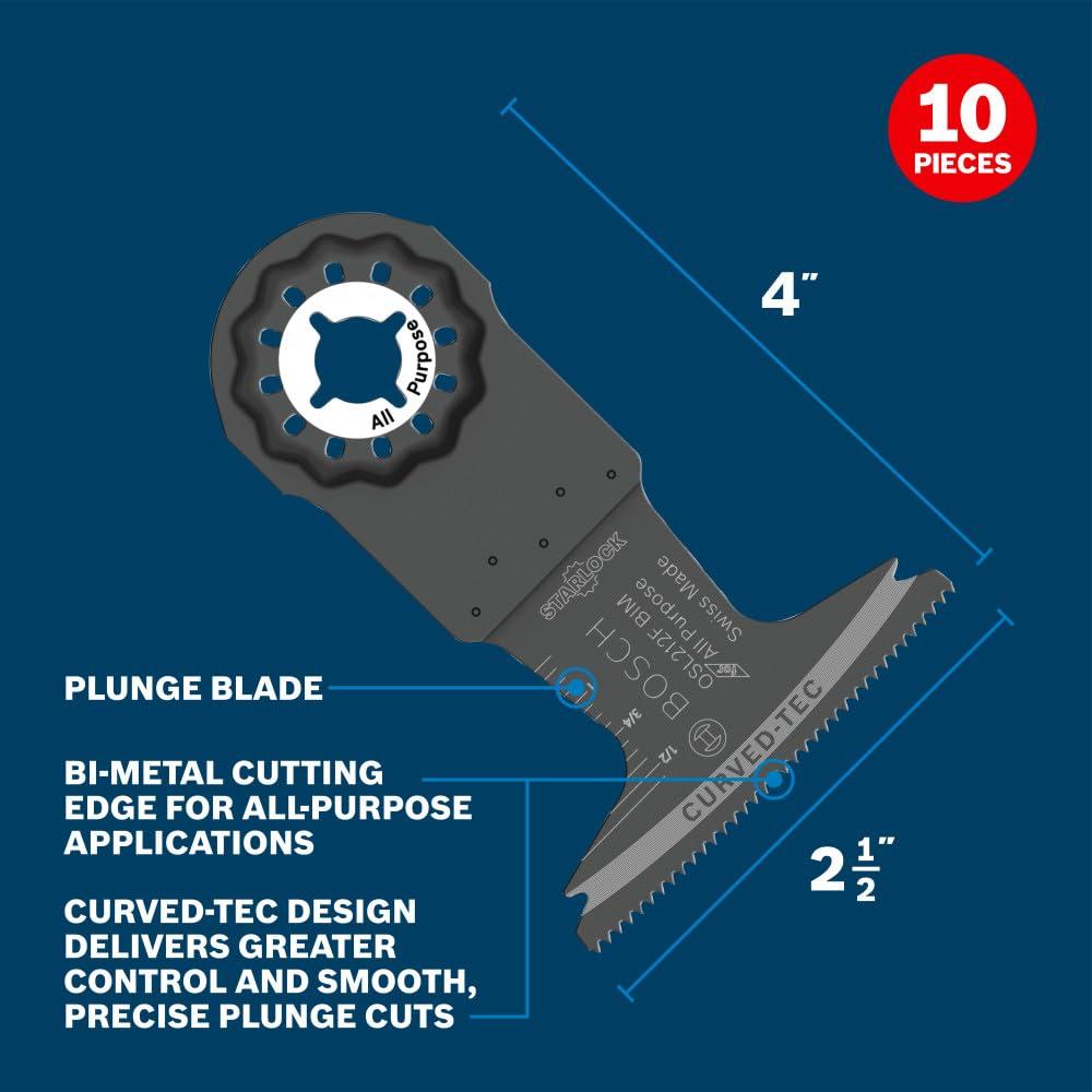 imageBOSCH Starlock OSL114F3 Oscillating MultiTool Blade 114 Inch BiMetal Plunge Cut Swiss Precision 3D Fit Interface Compatible with OIS Tools Professional Wood Metal amp Drywall Cutting212 In