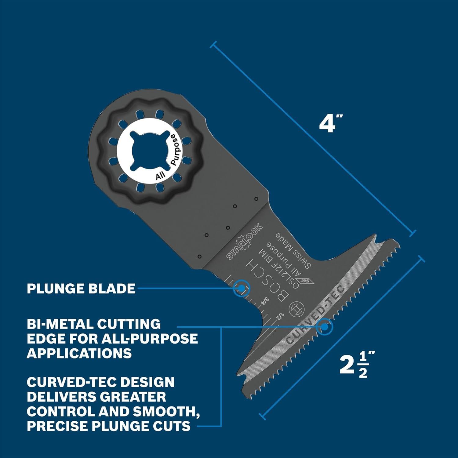 imageBOSCH Starlock OSL114F3 Oscillating MultiTool Blade 114 Inch BiMetal Plunge Cut Swiss Precision 3D Fit Interface Compatible with OIS Tools Professional Wood Metal amp Drywall Cutting212 In