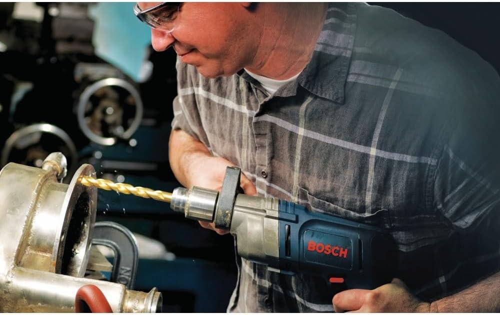 imageBOSCH TI2143 1Piece 14 in x 4 in Titanium Nitride Coated Metal Drill Bit with 38 in Reduced Shank for Applications in HeavyGauge Carbon Steels Light Gauge Metal Hardwood116 in