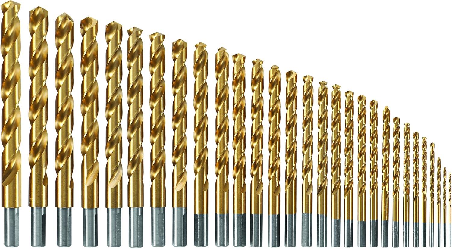 imageBOSCH TI2143 1Piece 14 in x 4 in Titanium Nitride Coated Metal Drill Bit with 38 in Reduced Shank for Applications in HeavyGauge Carbon Steels Light Gauge Metal HardwoodAssorted Sizes