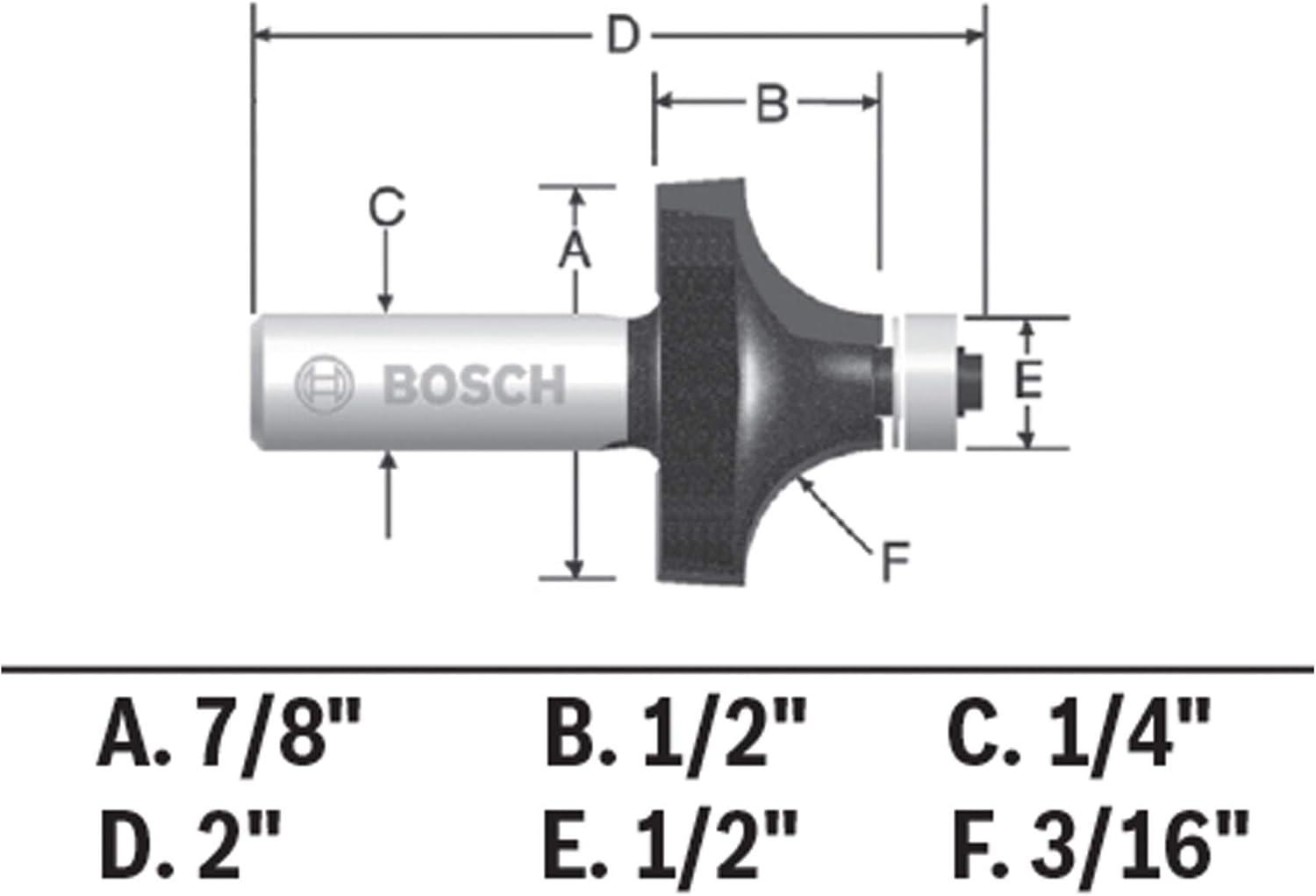 imageBosch 85293MC 78Inch Diameter 3164Inch Cut Carbide Tipped Roundover Router Bit 14Inch Shank With Ball Bearing