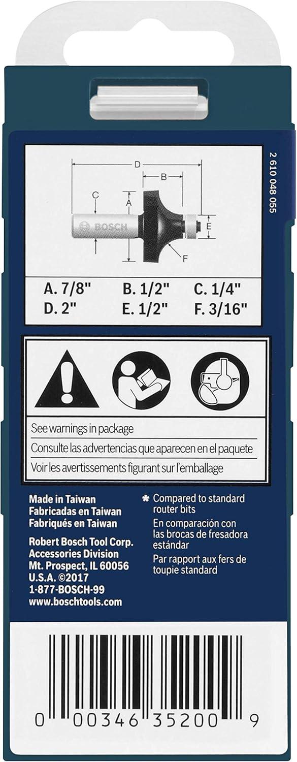 imageBosch 85293MC 78Inch Diameter 3164Inch Cut Carbide Tipped Roundover Router Bit 14Inch Shank With Ball Bearing