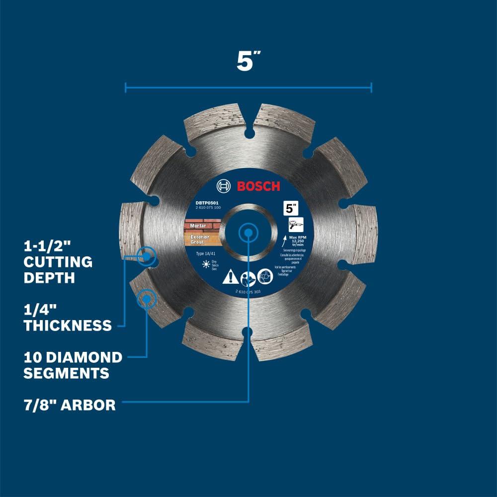 imageBosch DBTP0501 5 in Premium Segmented Tuckpointing Blade5 DIAMETER
