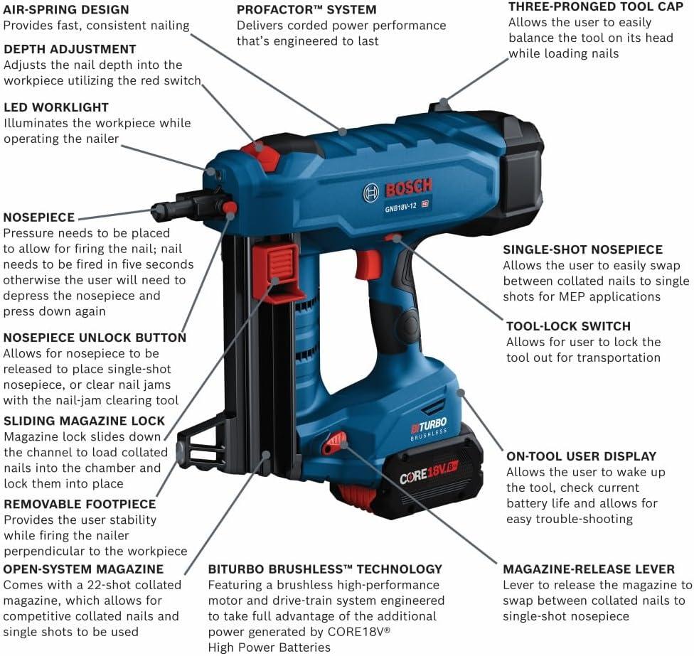 imageBosch GNB18V12K14 PROFACTOR 18V Concrete Nailer Kit with 1 CORE18V 8 Ah High Power BatteryTool Kit with 8aH battery