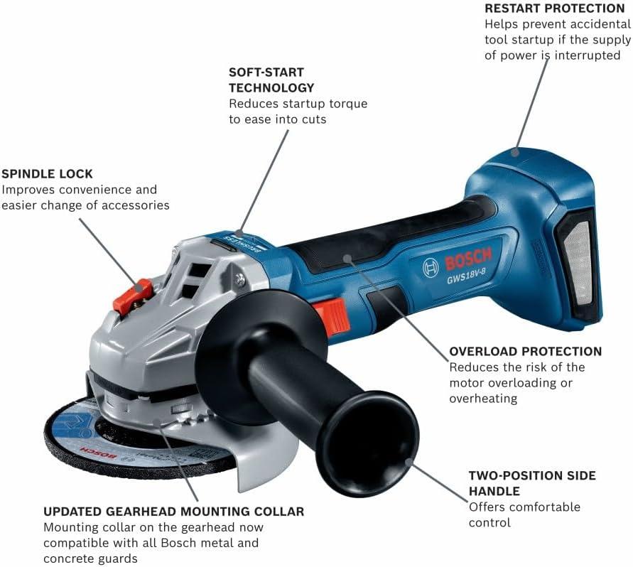 imageBosch GWS18V8N 18V Brushless 412 In Angle Grinder with Slide Switch Bare ToolIndustrial