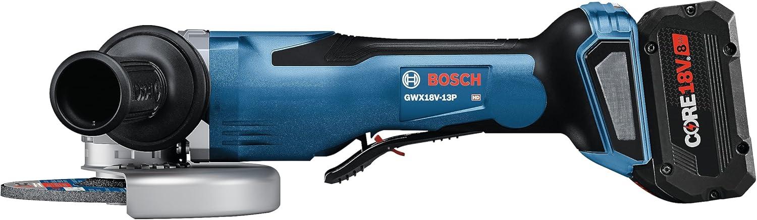 imageBosch GWX18V13PB14 PROFACTOR 18V XLOCK 5 6 In Angle Grinder with No LockOn Paddle Switch and 1 CORE18V 8 Ah High Power Battery