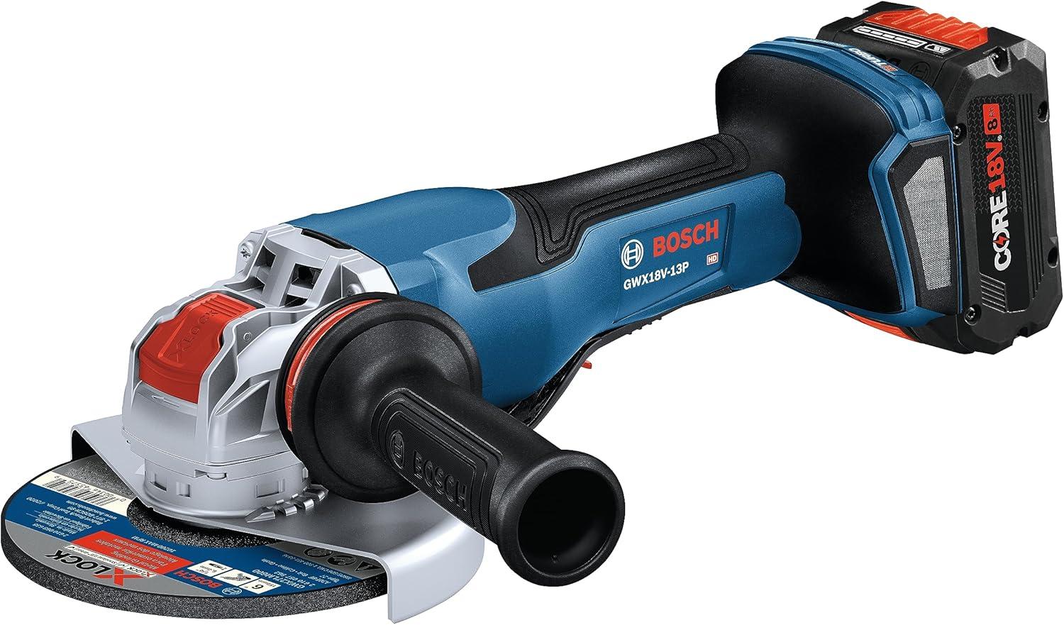 imageBosch GWX18V13PB14 PROFACTOR 18V XLOCK 5 6 In Angle Grinder with No LockOn Paddle Switch and 1 CORE18V 8 Ah High Power Battery