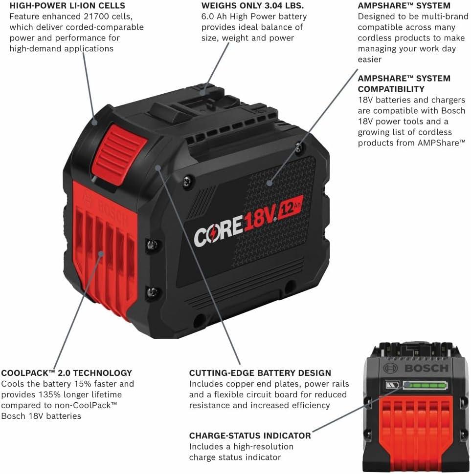 imageBosch GXS18V17N17 18V Starter Kit with 1 CORE18V 12 Ah High Power Battery and 1 18V 16 Amp Battery Turbo Charger