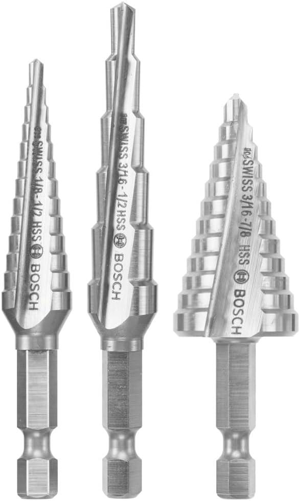 imageBosch IMSDC003 3 pc HighSpeed Steel Impact Tough Turbo Step Drill Bit Set3pc Impact
