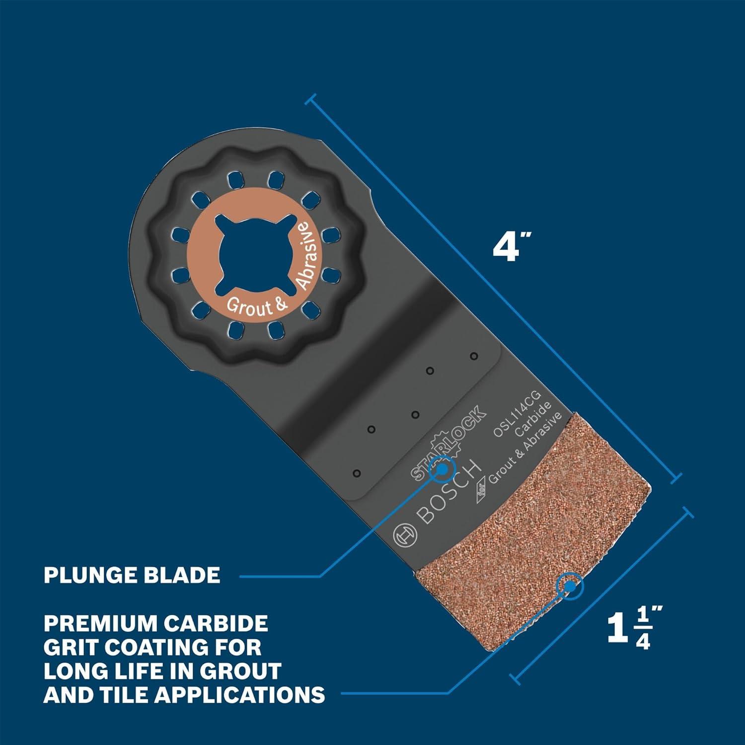 imageBosch OSL114CG 114 in Starlock Oscillating Multi Tool Carbide Grit Plunge Cut Blade