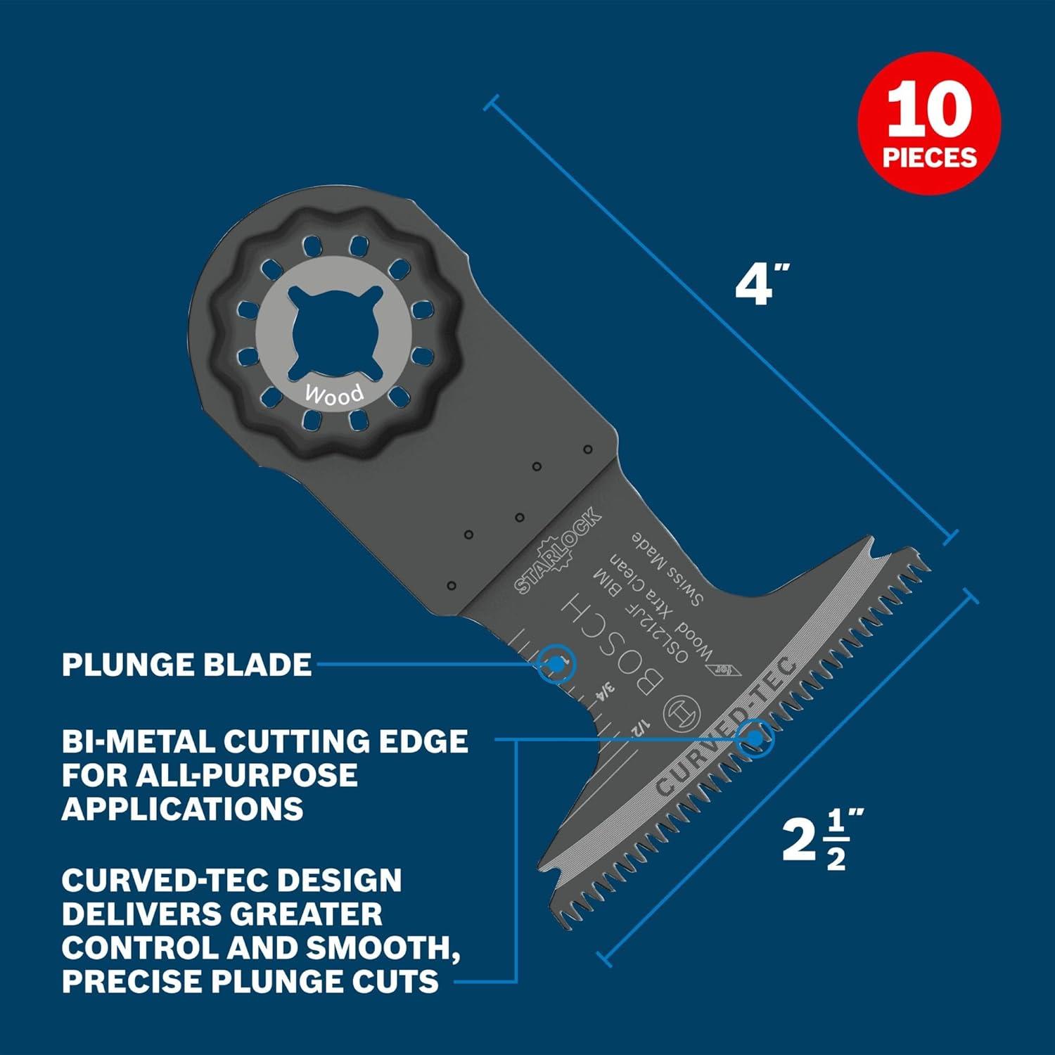 imageBosch OSL212JF10 212 in Starlock Oscillating Multi Tool BiMetal XtraClean Clean Plunge Cut Blade 10 pk