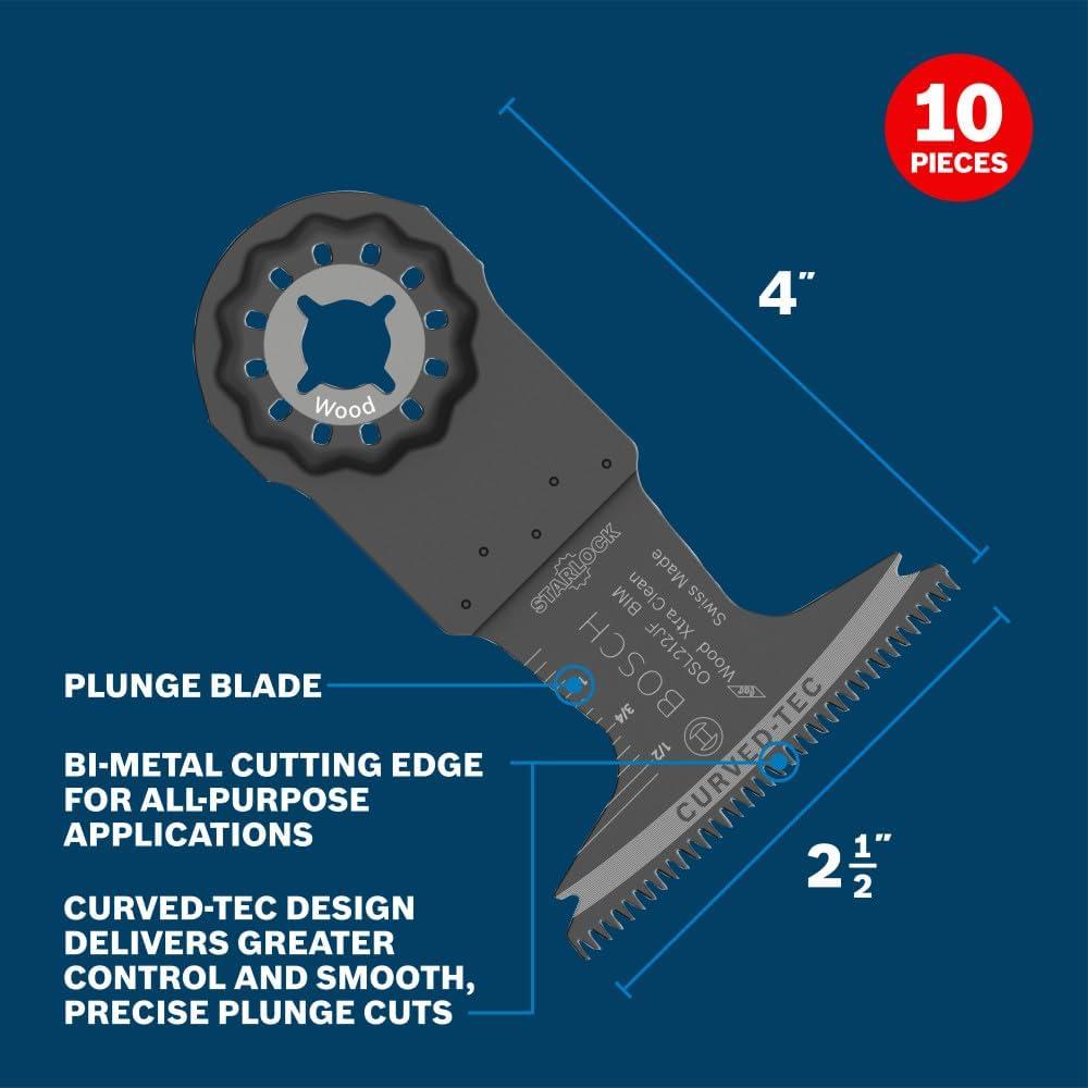 imageBosch OSL212JF10 212 in Starlock Oscillating Multi Tool BiMetal XtraClean Clean Plunge Cut Blade 10 pk