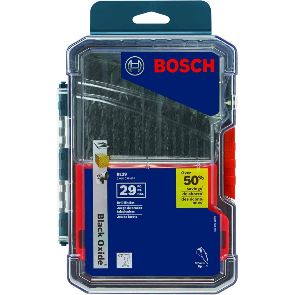imageBOSCH BL29 29Piece Assorted Set ThreeFlat Shank Black Oxide Drill Bits with Included Case for Applications in LightGauge Metal Wood Plastic29pc