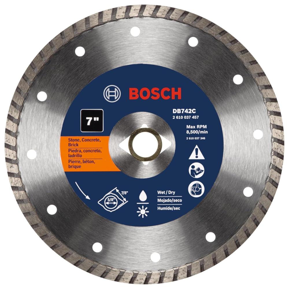 imageBOSCH DB442C 4 in Premium Turbo Rim Diamond Blade with 58 in 78 in Arbor for Smooth Cut WetDry Cutting Applications in Concrete Masonry7 In