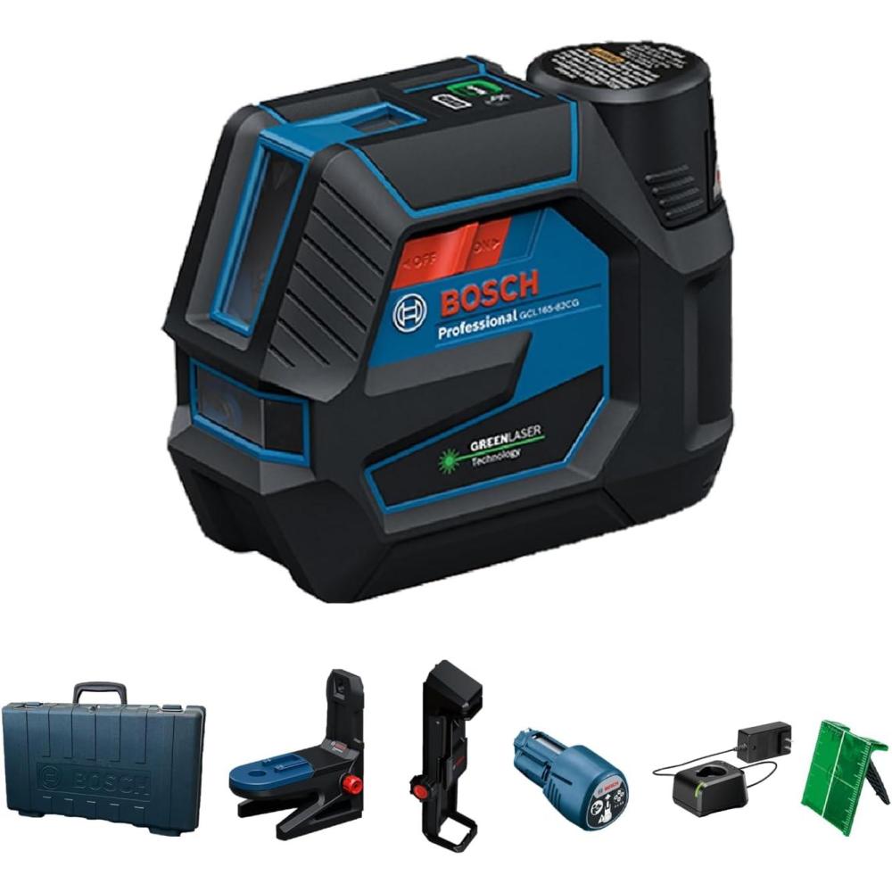 imageBOSCH GCL16582CGL 12V Max Connected GreenBeam CrossLine Laser with Plumb Points Bluetooth IP65 Durability 125 Ft Range VisiMax Technology Includes 12V Battery amp Charger and Magnetic Mount