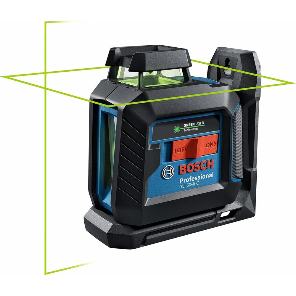 imageBOSCH GLL5040G GreenBeam SelfLeveling 360 Degree CrossLine Laser Includes 4 AA Batteries LBracket Ceiling Clip amp Hard Carrying Case
