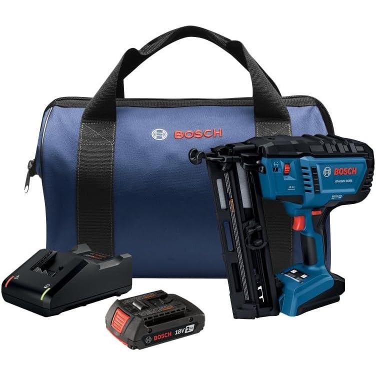 imageBOSCH GNH18V16MAN 18V Brushless 16Gauge Angled Finish Nailer Fastens up to 1600 Nails per Charge OneHanded Activation ToolFree Jam Clearing Belt Hook Bare ToolIndustrial