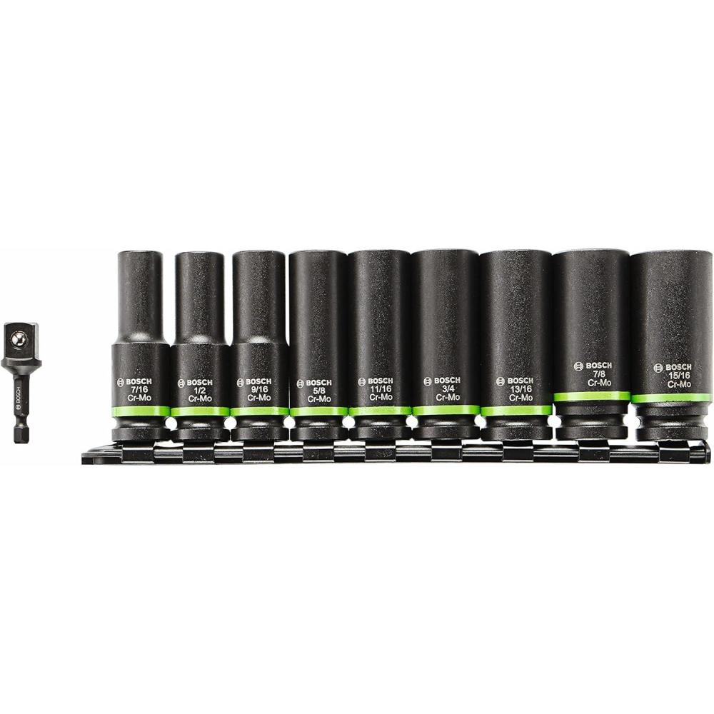 imageBOSCH ITDSO12V10 10Piece Mixed 12 In Sockets with 14 In Hex to 12 In Socket Adapter Impact Tough Assorted Set