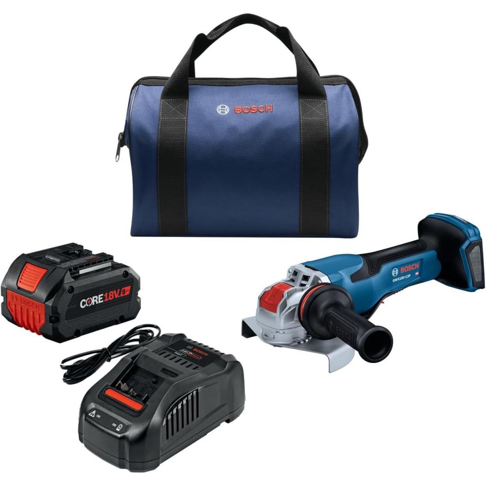 imageBosch GWX18V13PB14 PROFACTOR 18V XLOCK 5 6 In Angle Grinder with No LockOn Paddle Switch and 1 CORE18V 8 Ah High Power Battery