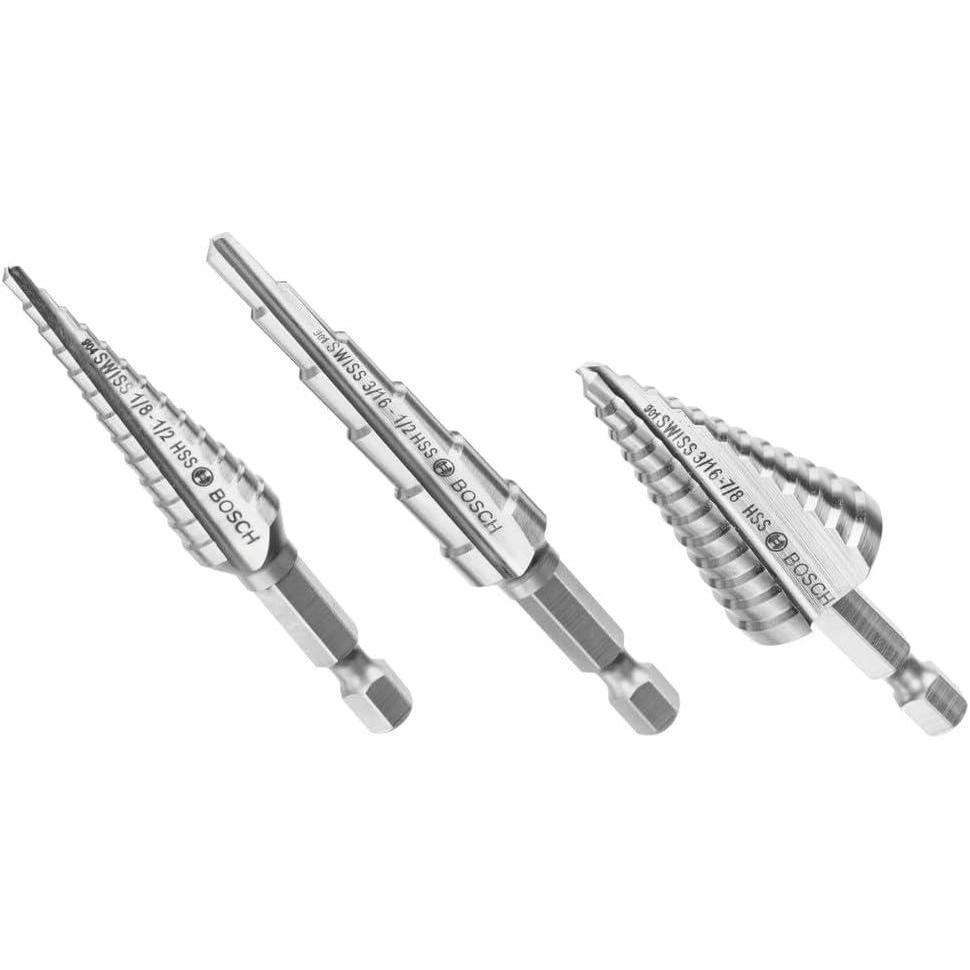 imageBosch IMSDC003 3 pc HighSpeed Steel Impact Tough Turbo Step Drill Bit Set3pc Impact