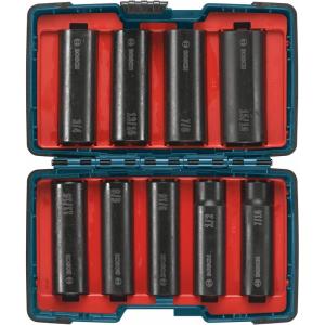 BOSCH 27286 1/2 In. Shank 9-Piece Assorted Set with Brute Tough Case Impact Tough Deep Well Sockets for Applications in High Torque Driving and Fastening