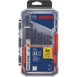 BOSCH BL29 29-Piece Assorted Set Three-Flat Shank Black Oxide Drill Bits with Included Case for Applications in Light-Gauge Metal, Wood, Plastic(21pc)