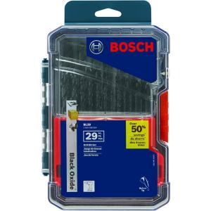 BOSCH BL29 29-Piece Assorted Set Three-Flat Shank Black Oxide Drill Bits with Included Case for Applications in Light-Gauge Metal, Wood, Plastic(29pc)