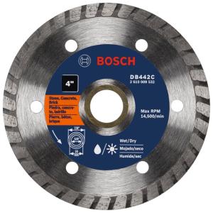 BOSCH DB442C 4 in. Premium Turbo Rim Diamond Blade with 5/8 in., 7/8 in. Arbor for Smooth Cut Wet/Dry Cutting Applications in Concrete, Masonry(4 In.)