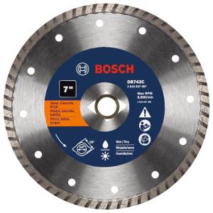 BOSCH DB442C 4 in. Premium Turbo Rim Diamond Blade with 5/8 in., 7/8 in. Arbor for Smooth Cut Wet/Dry Cutting Applications in Concrete, Masonry(7 In.)