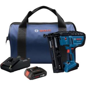 BOSCH GNH18V-16MAN 18V Brushless 16-Gauge Angled Finish Nailer – Fastens up to 1,600 Nails per Charge, One-Handed Activation, Tool-Free Jam Clearing, Belt Hook (Bare Tool)(Industrial)