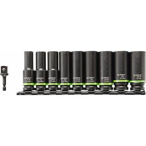 BOSCH ITDSO12V10 10-Piece Mixed 1/2 In. Sockets with 1/4 In. Hex to 1/2 In. Socket Adapter Impact Tough Assorted Set